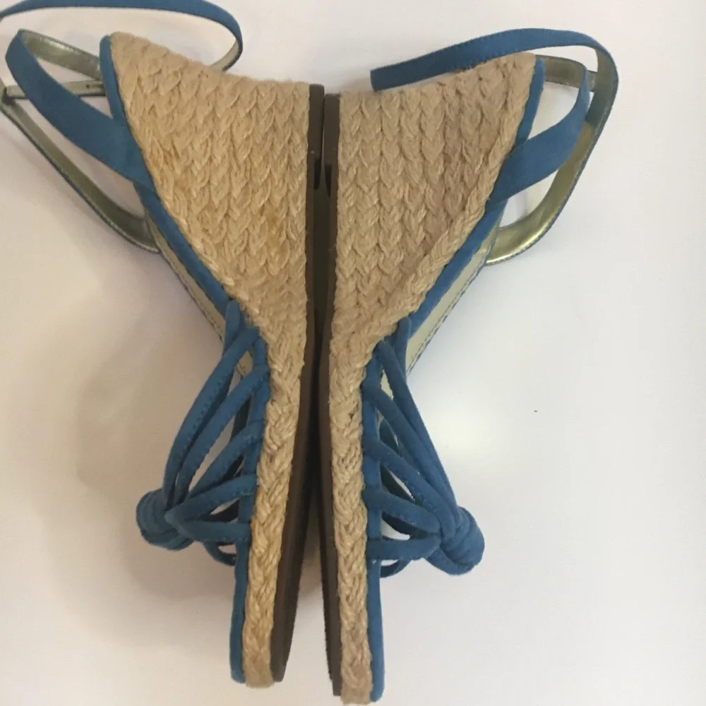 Naturalizer Teal Blue Suede Espadrille Wedge Sandals